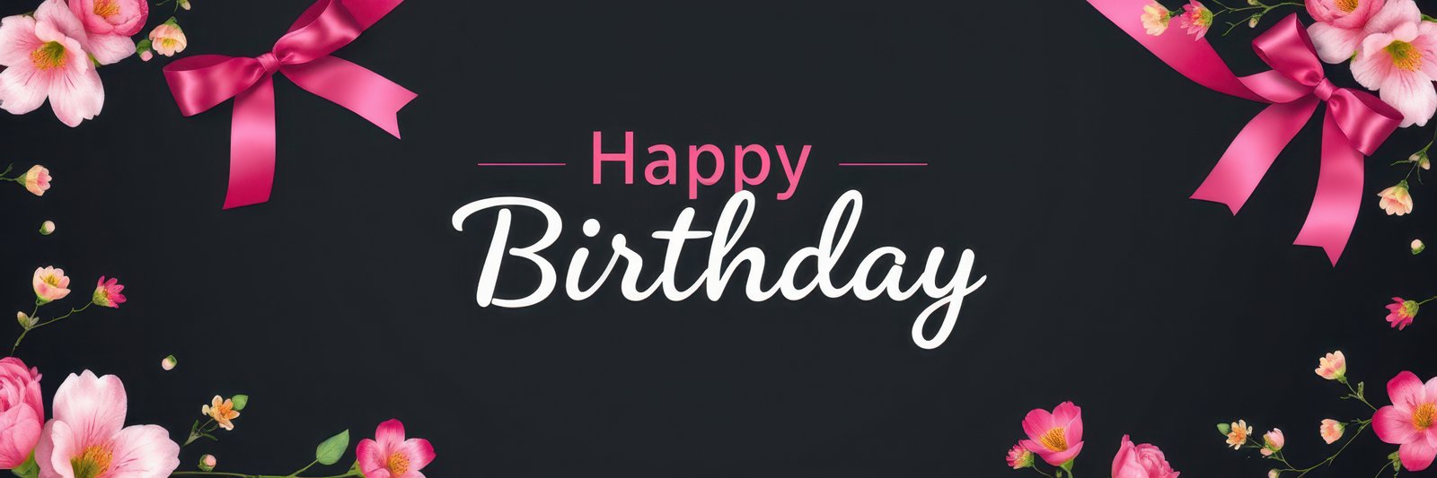 Happy birthday celebration sign adorned with pink flowers and bows, perfect for a festive occasion or party decoration